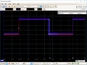 Tracing the ISR execution time using a GPIO. When the ISR is active, the signal is high.